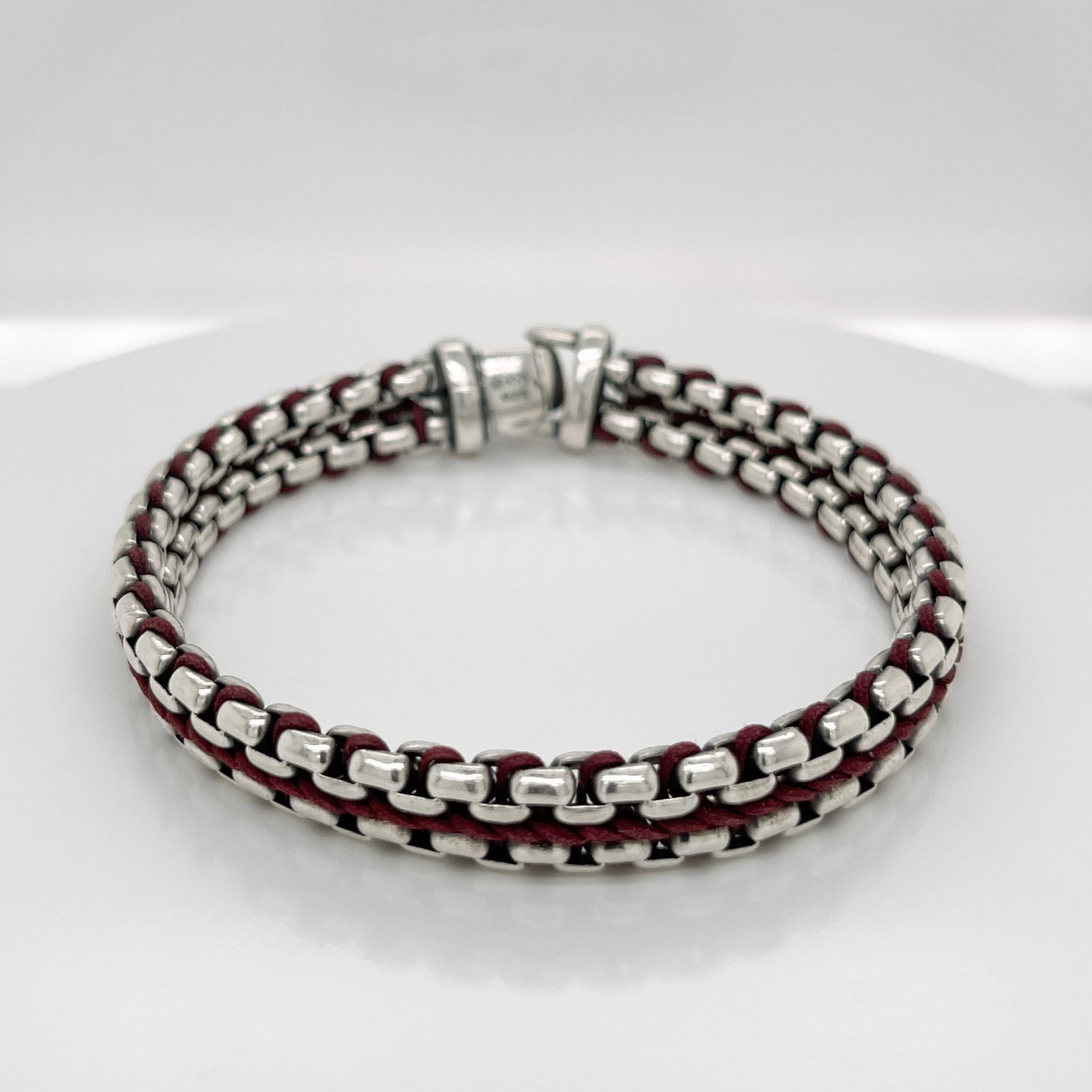 Modern David Yurman Woven Sterling Silver Chain Link & Nylon Cord Bracelet