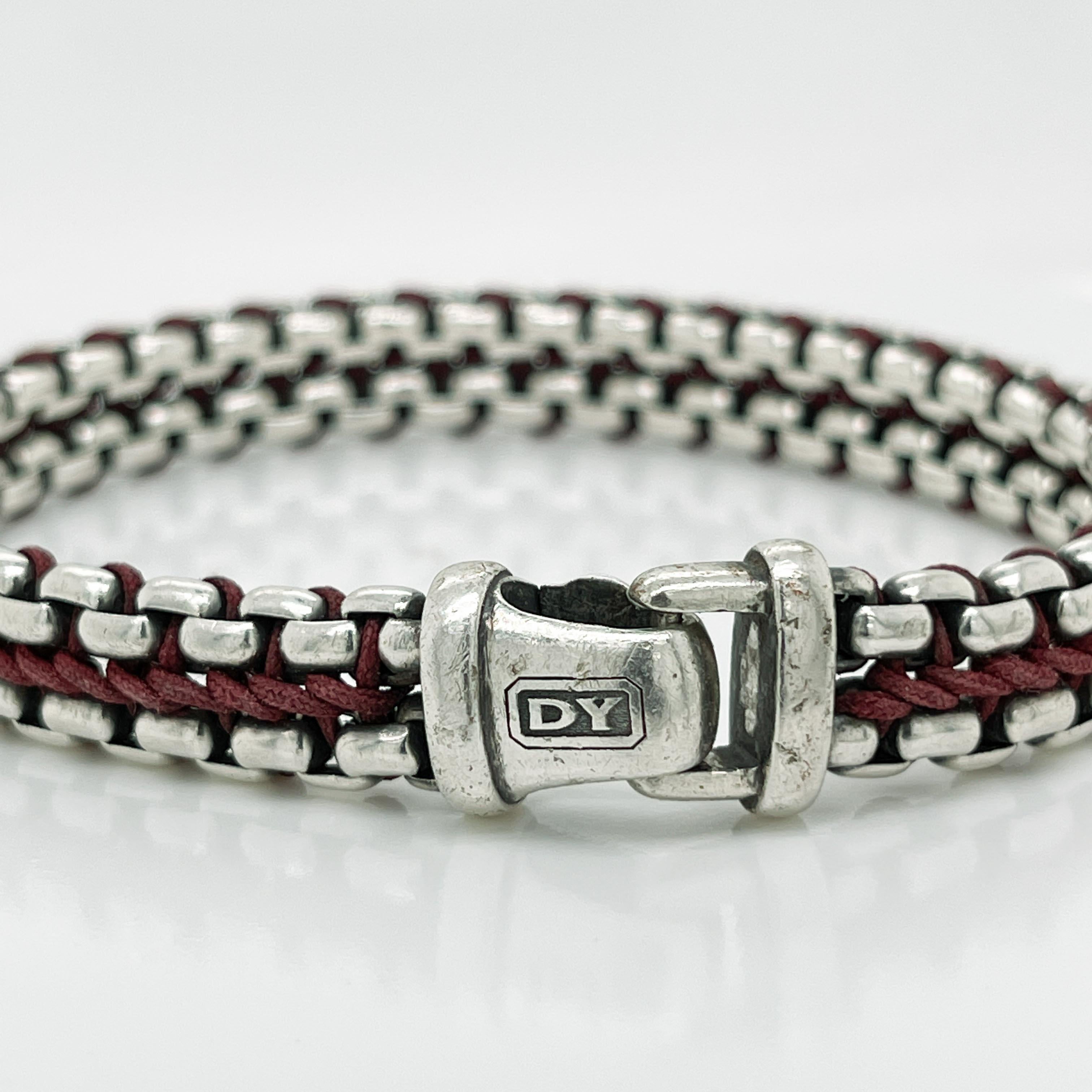 David Yurman Woven Sterling Silver Chain Link & Nylon Cord Bracelet In Good Condition In Philadelphia, PA