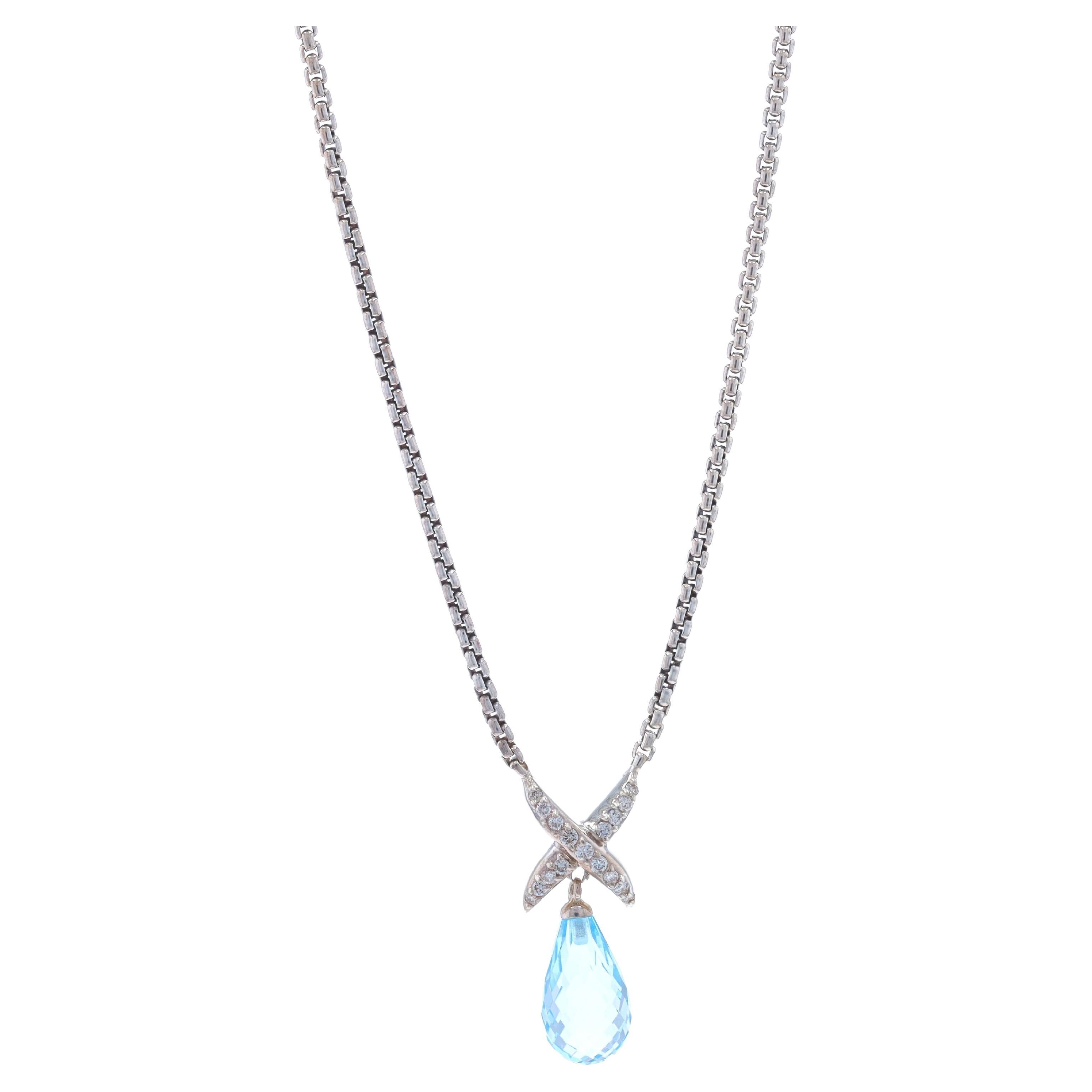 David Yurman X Blue Topaz & Diamond Necklace 16" - Sterling 925 Briolette .15ctw