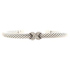 David Yurman X Cable Bracelet Sterling Silver and 18k White Gold with Diamonds