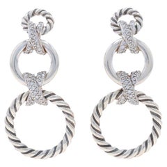 David Yurman X Cable Circle Drop Diamond Earrings - Sterling 925 .40ctw Dangles