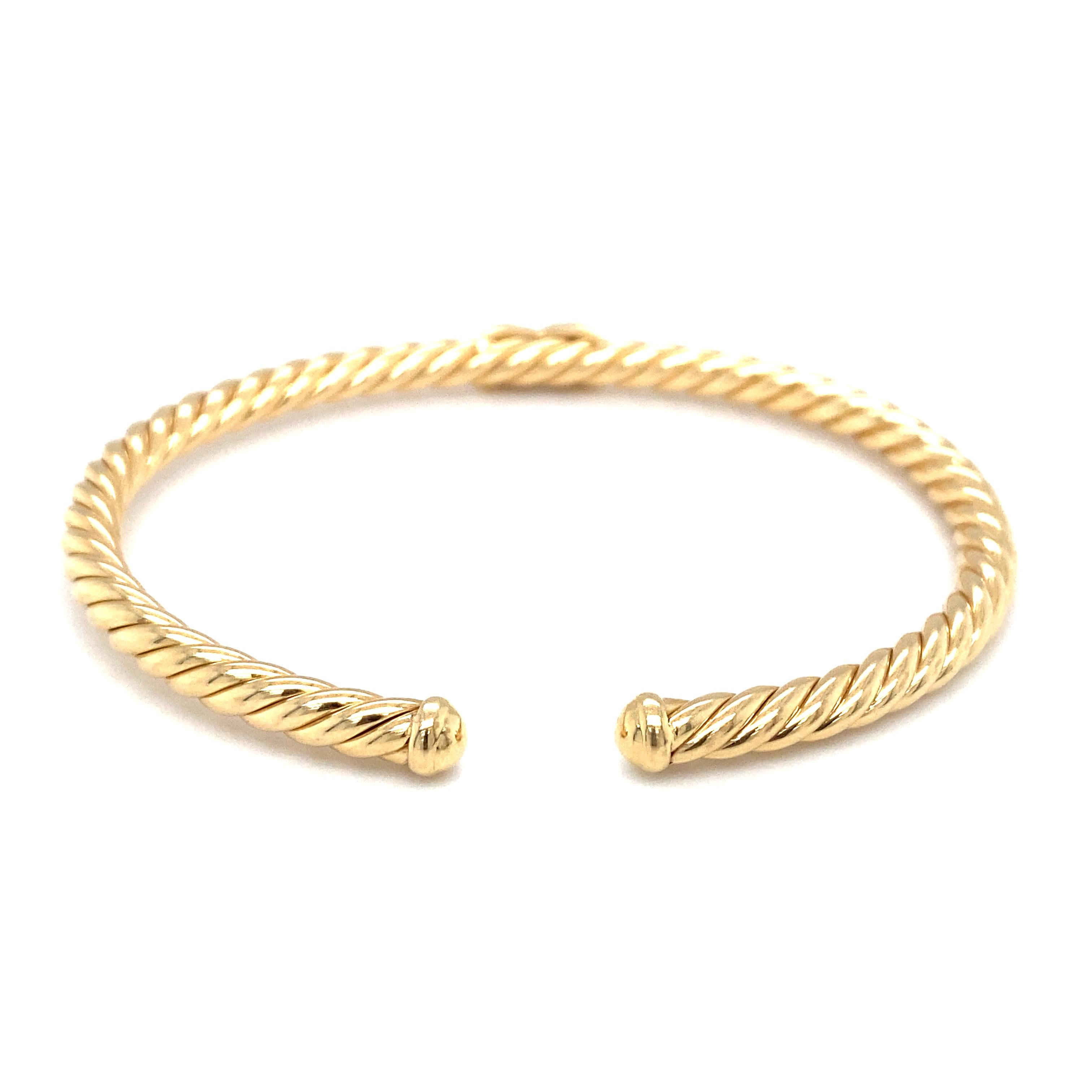 Women's or Men's David Yurman X Cablespira Diamond Cuff Bracelet in 18 Karat Yellow Gold