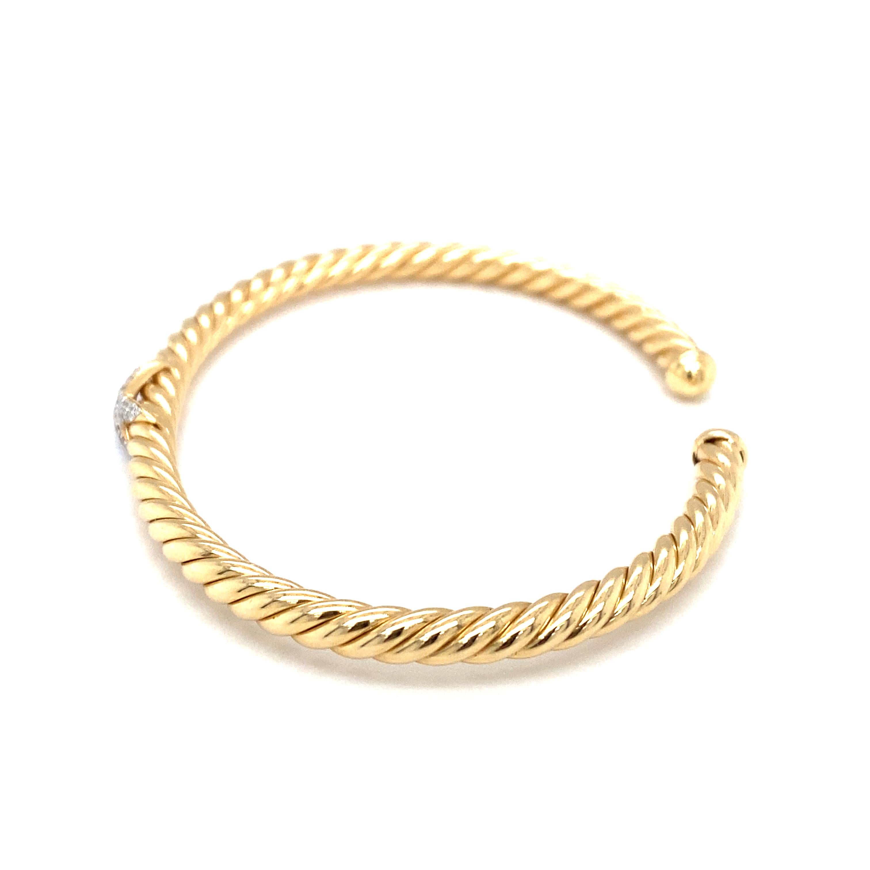David Yurman X Cablespira Diamond Cuff Bracelet in 18 Karat Yellow Gold 1