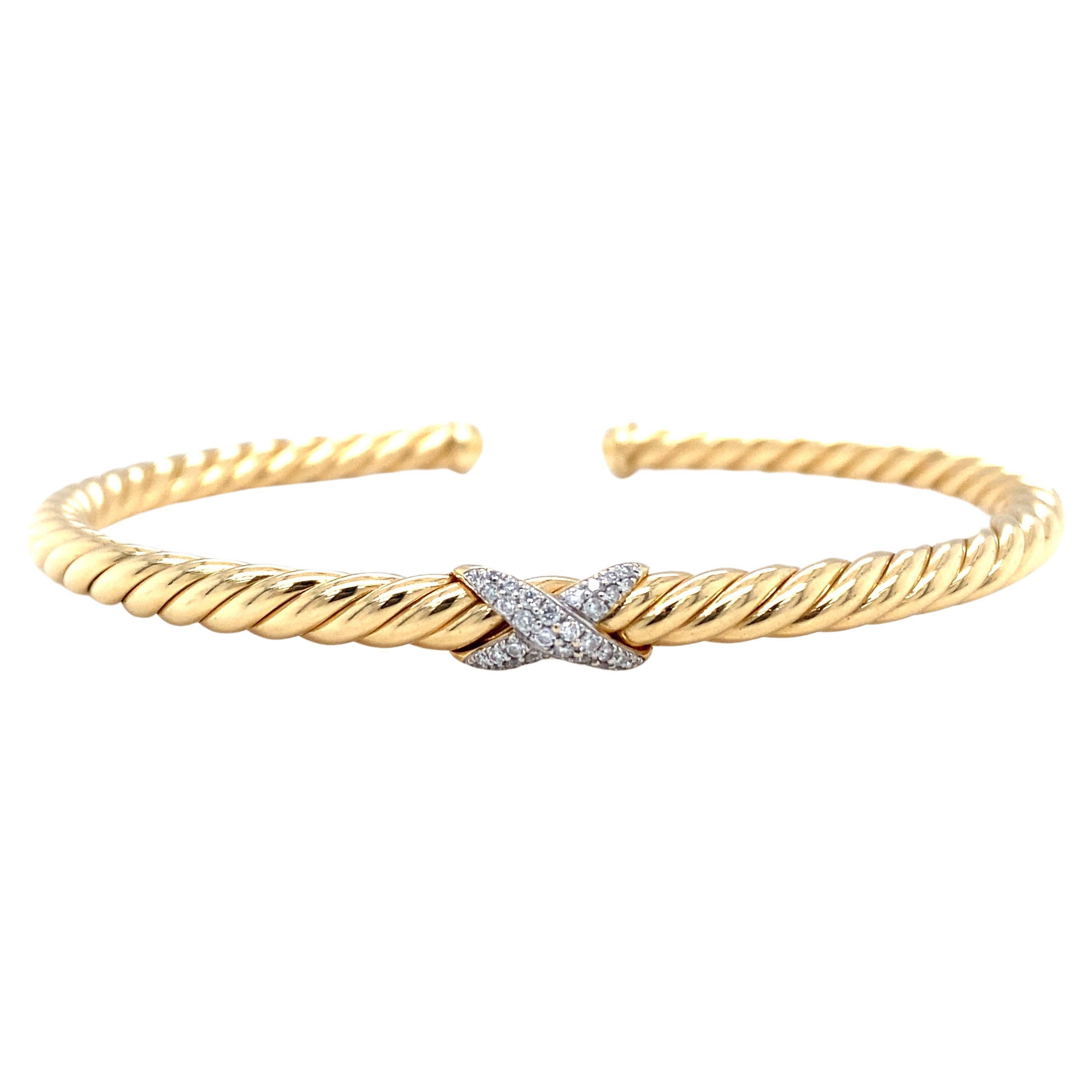 David Yurman X Cablespira Diamond Cuff Bracelet in 18 Karat Yellow Gold