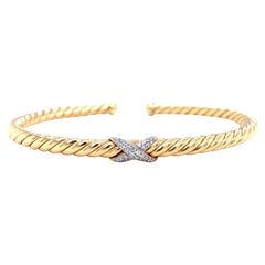 David Yurman X Cablespira Diamond Cuff Bracelet in 18 Karat Yellow Gold