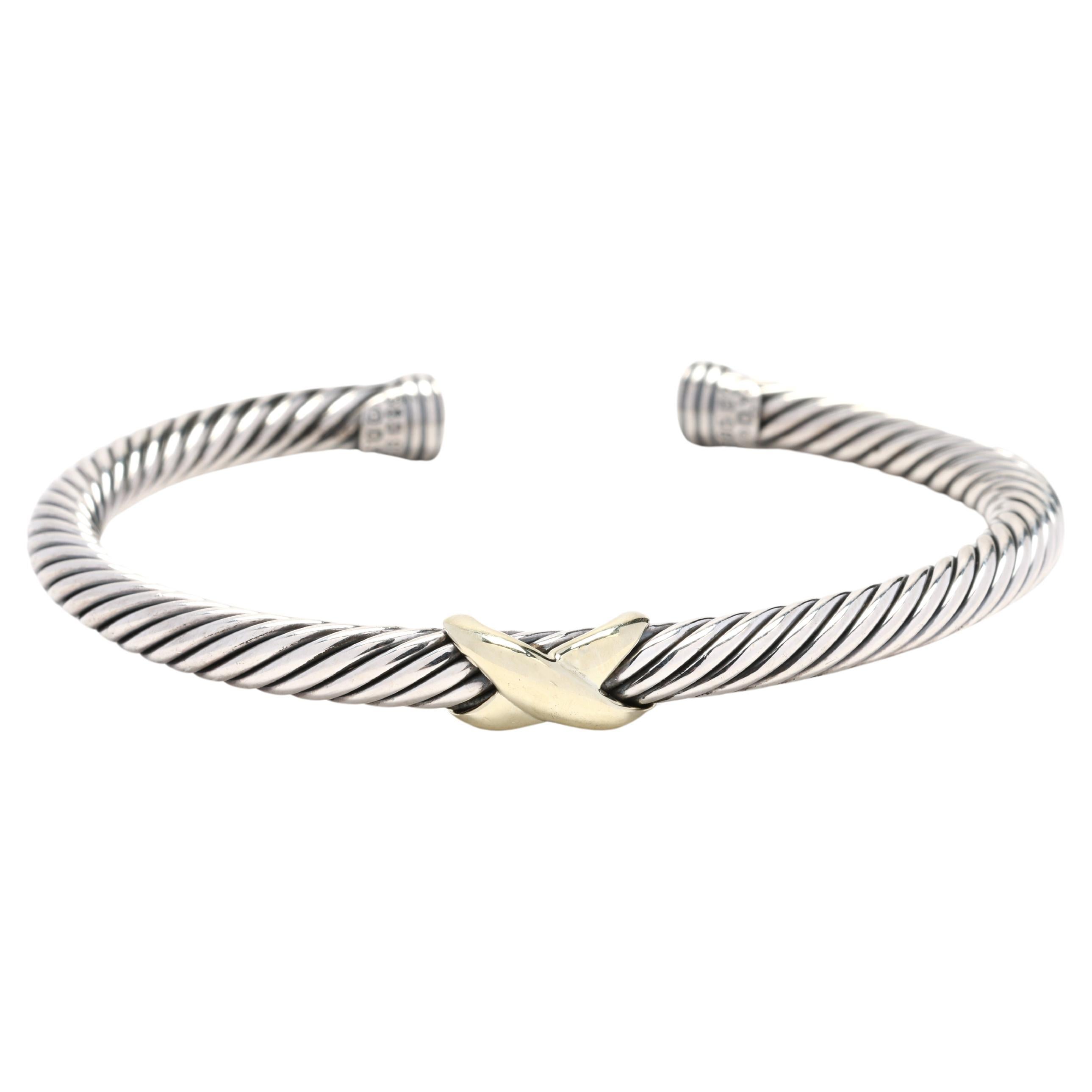 David Yurman X Collection Cuff Bracelet, 14k Yellow Gold, Sterling Silver