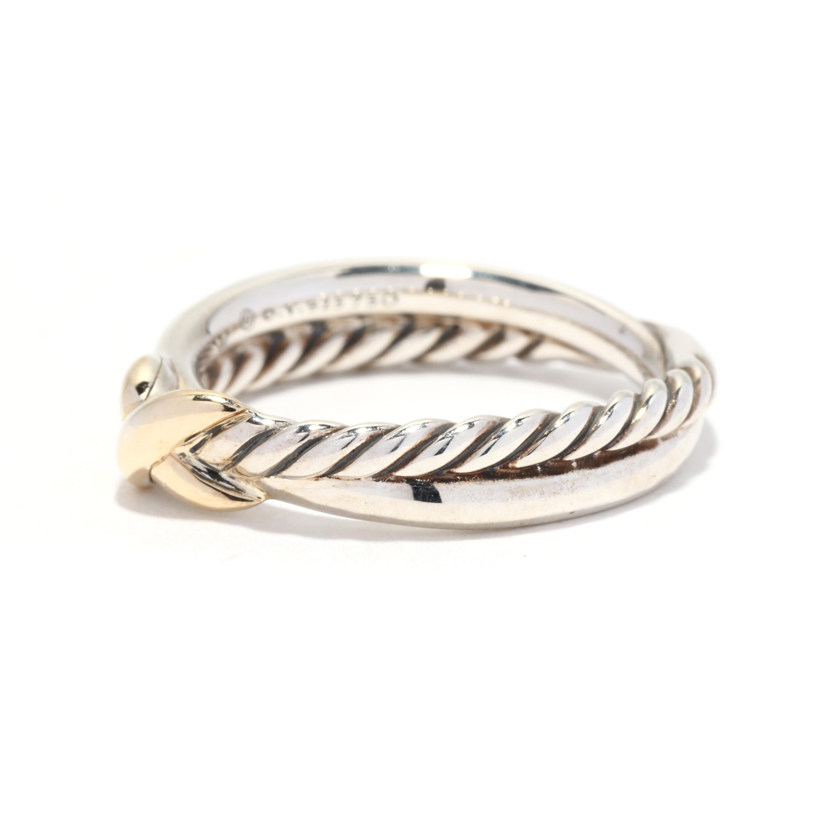 x crossover band ring with 18k yellow gold