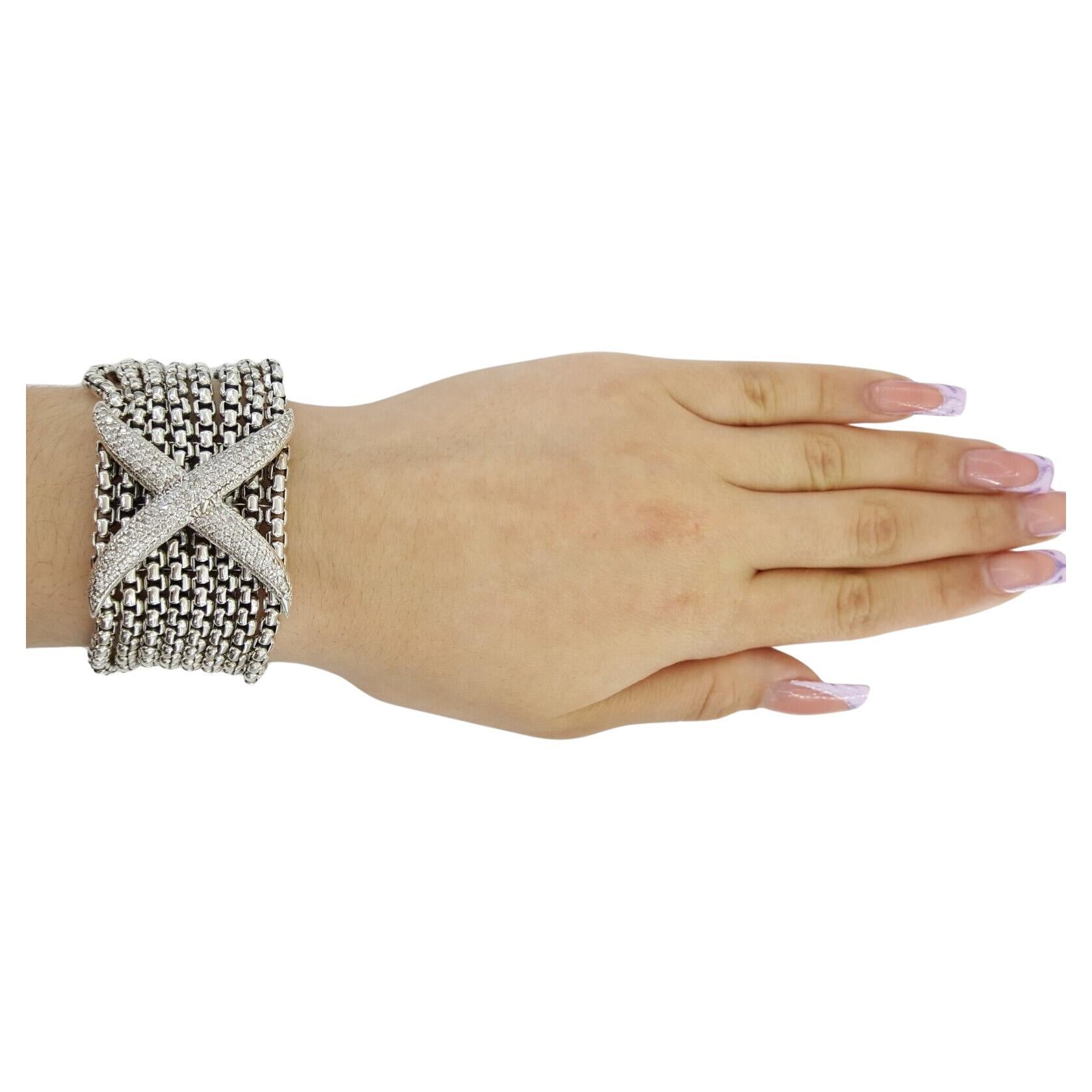 David Yurman „X“ Crossover Diamant 8-reihiges achtsträngiges Kabelarmband, Schachtel mit Diamanten 1,75 im Angebot 1