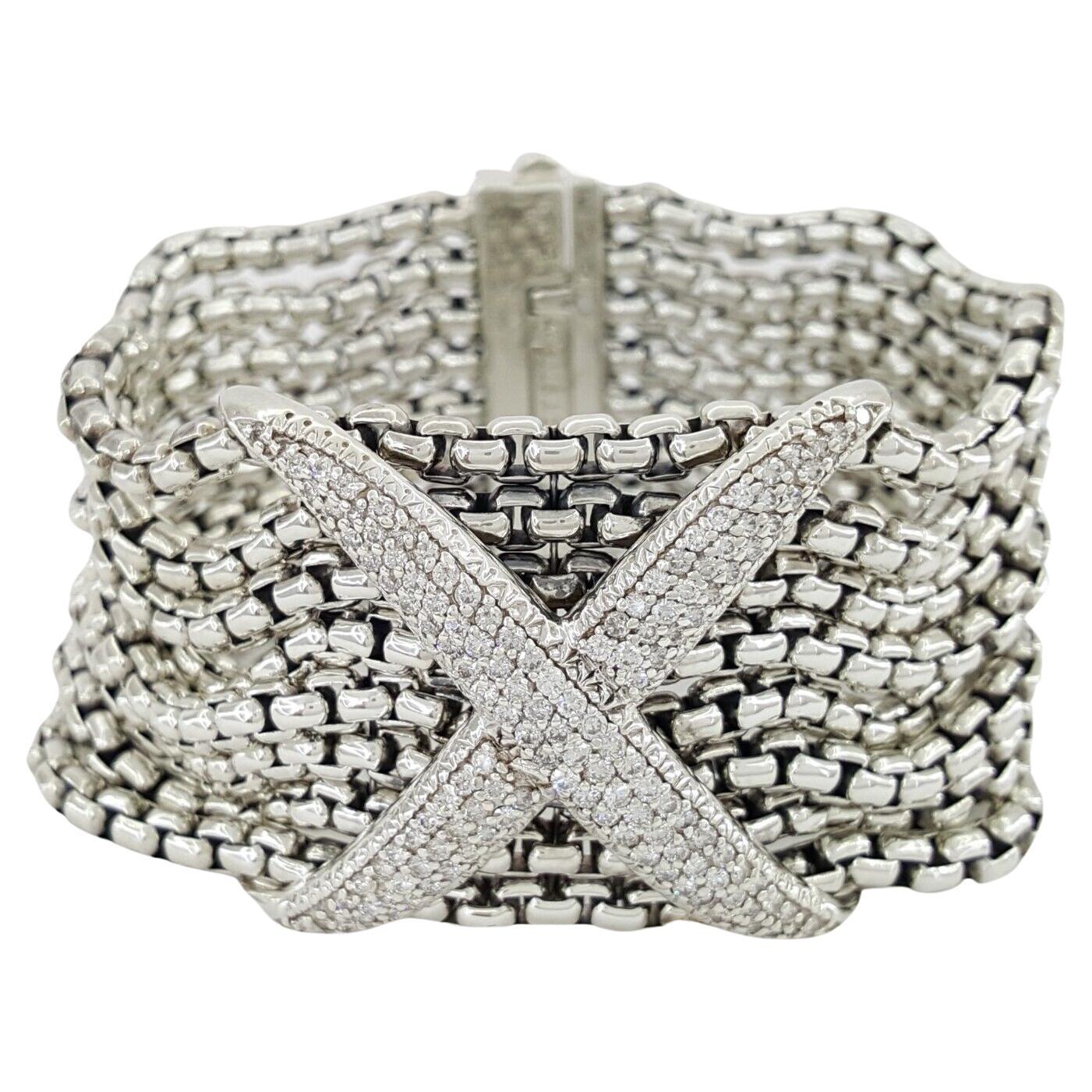 David Yurman "X" Crossover Diamond 8-Row Eight Strands Box Cable Bracelet 1.75  For Sale