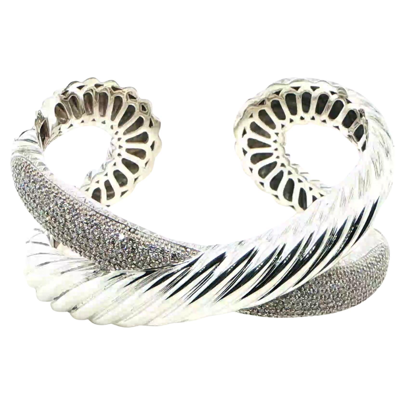 David Yurman X Sterling Silver Diamond Hinged Cuff