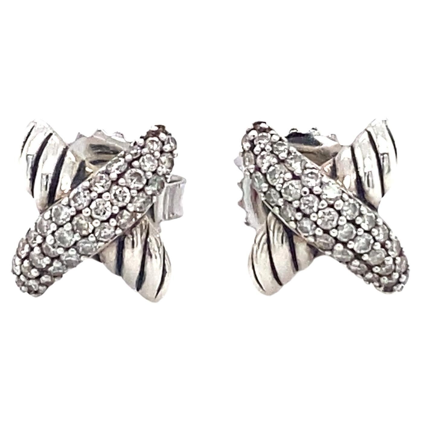 DAVID YURMAN X Stud Earrings with Diamonds in Sterling Silver