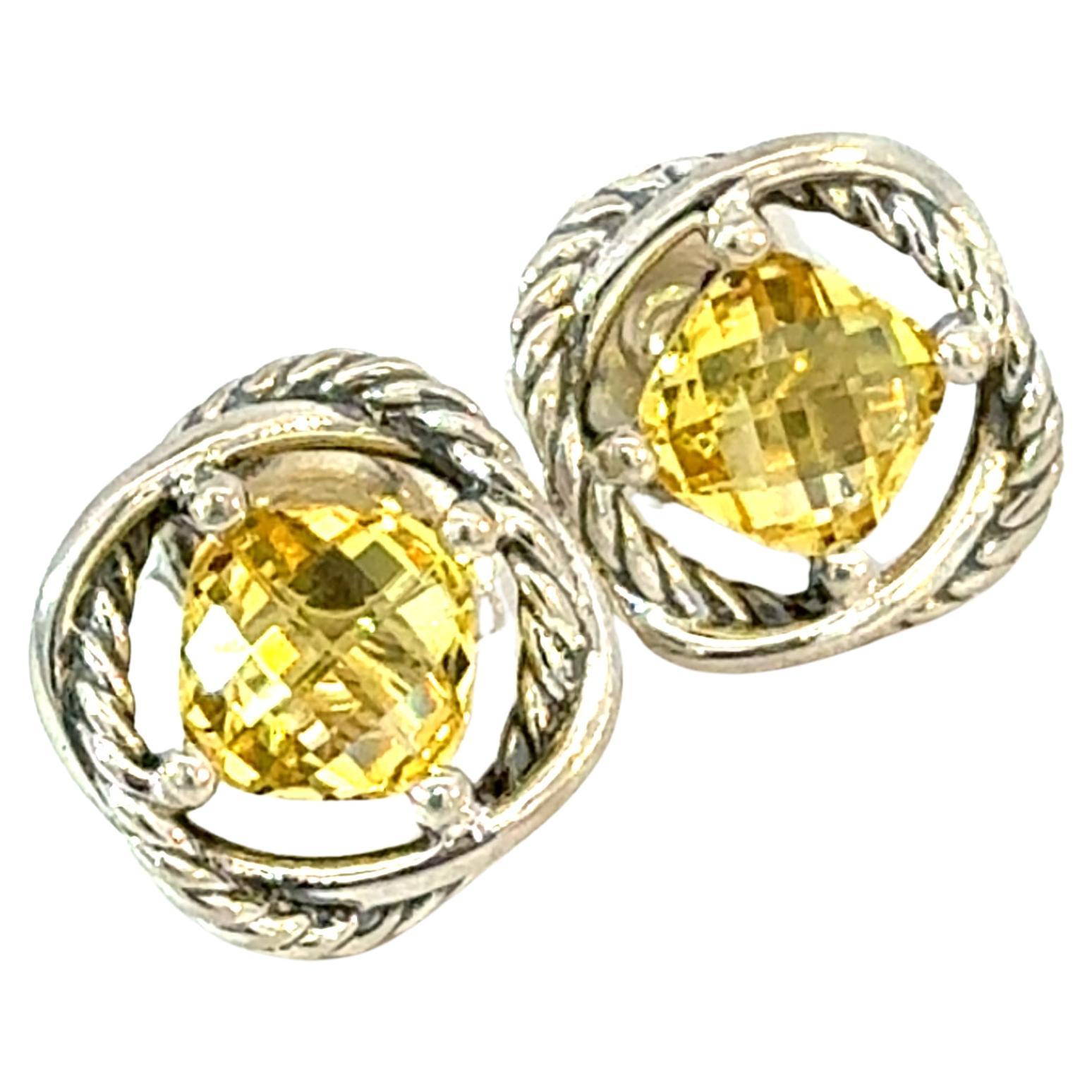 David Yurman Yellow Citrine Infinity Earrings Sterling Silver Estate DY700 For Sale