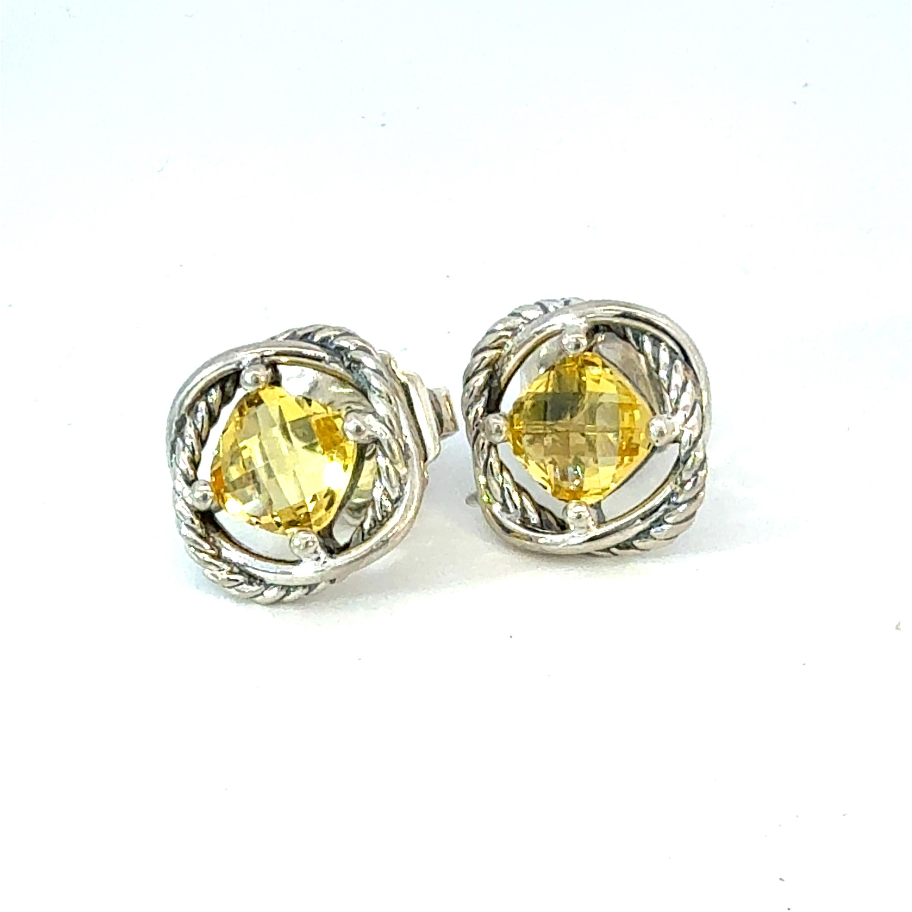 Taglio cuscino antico David Yurman Orecchini infiniti di citrino giallo in argento Sterling Estate in vendita
