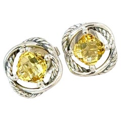 David Yurman Yellow Citrine Infinity Earrings Sterling Silver Estate