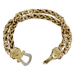 David Yurman Yellow Gold Diamond Buckle Double Wheat Chain Bracelet