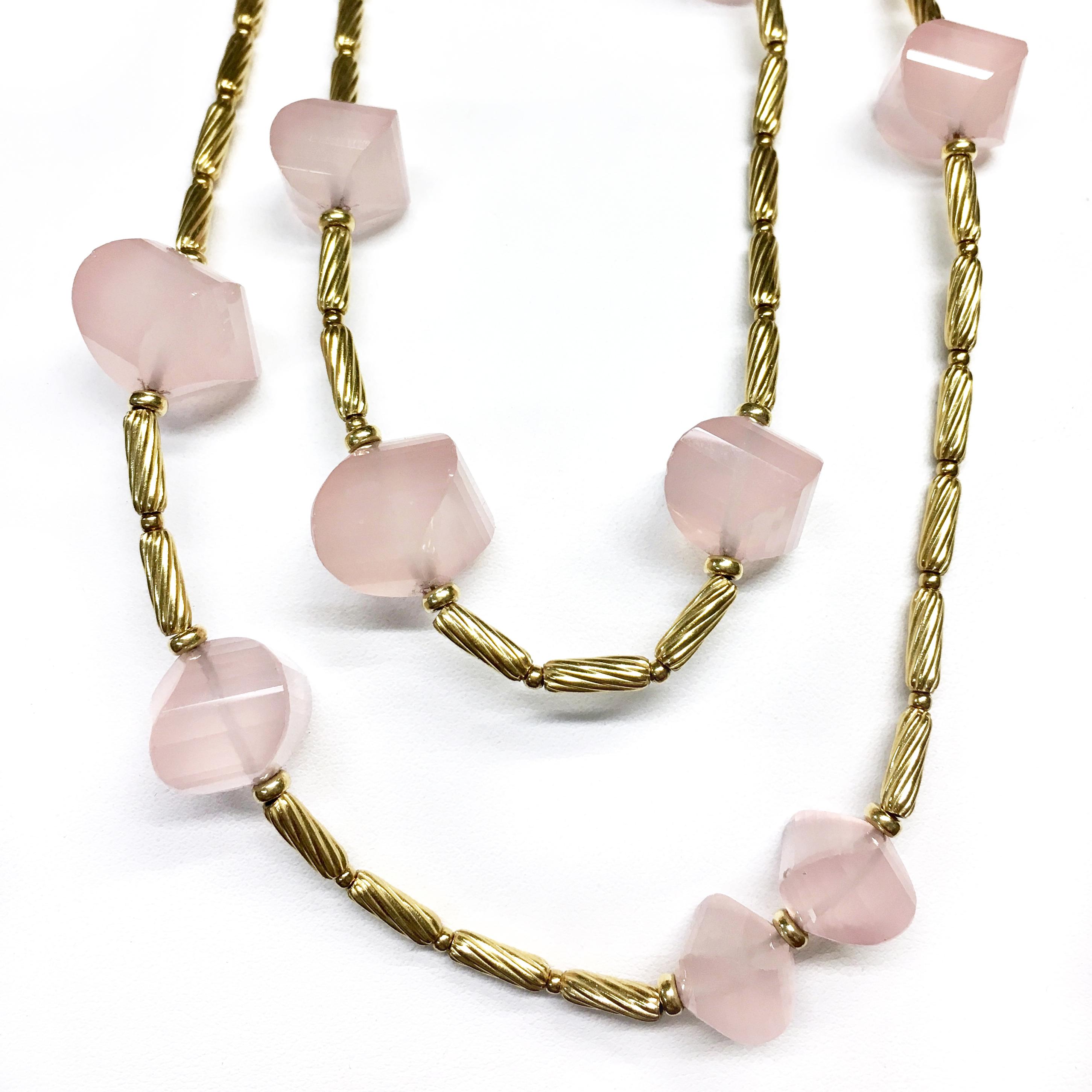 David Yurman Collar de Cuarzo Rosa Facetado en Oro Amarillo de 44 pulgadas Cuenta en venta