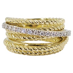 David Yurman Yellow Gold and Diamond Crossover Band Ring