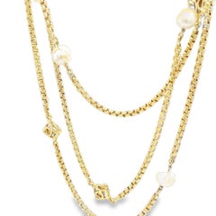 David Yurman Yellow Gold and Pearl Station Long Necklace