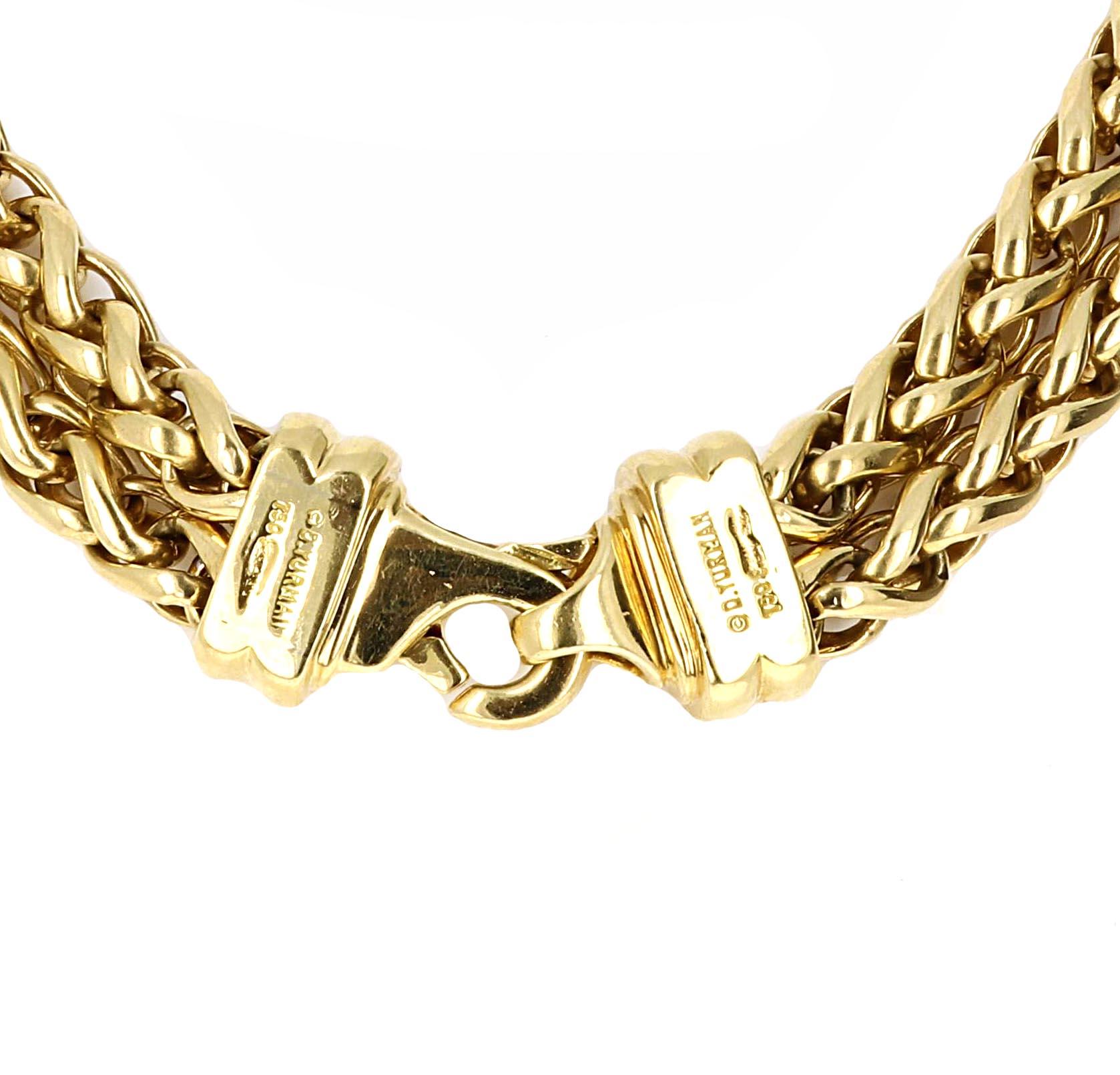 Contemporary David Yurman Yellow Gold and Pink Tourmaline Double Chain Necklace