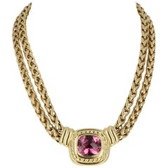 David Yurman Yellow Gold and Pink Tourmaline Double Chain Necklace