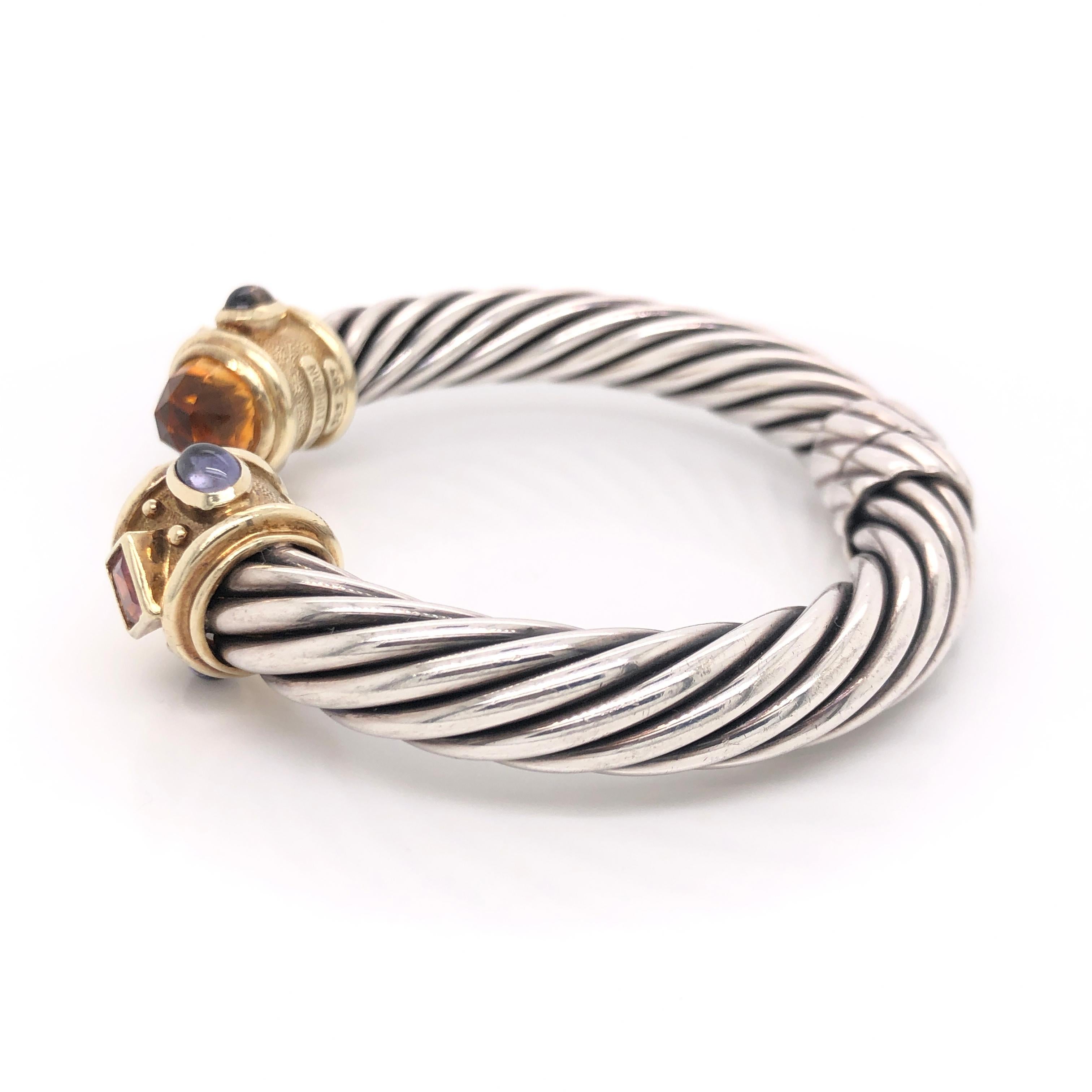 Modern David Yurman Yellow Gold and Sterling Silver Multicolored Stone Cable Bracelet