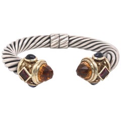 Retro David Yurman Yellow Gold and Sterling Silver Multicolored Stone Cable Bracelet