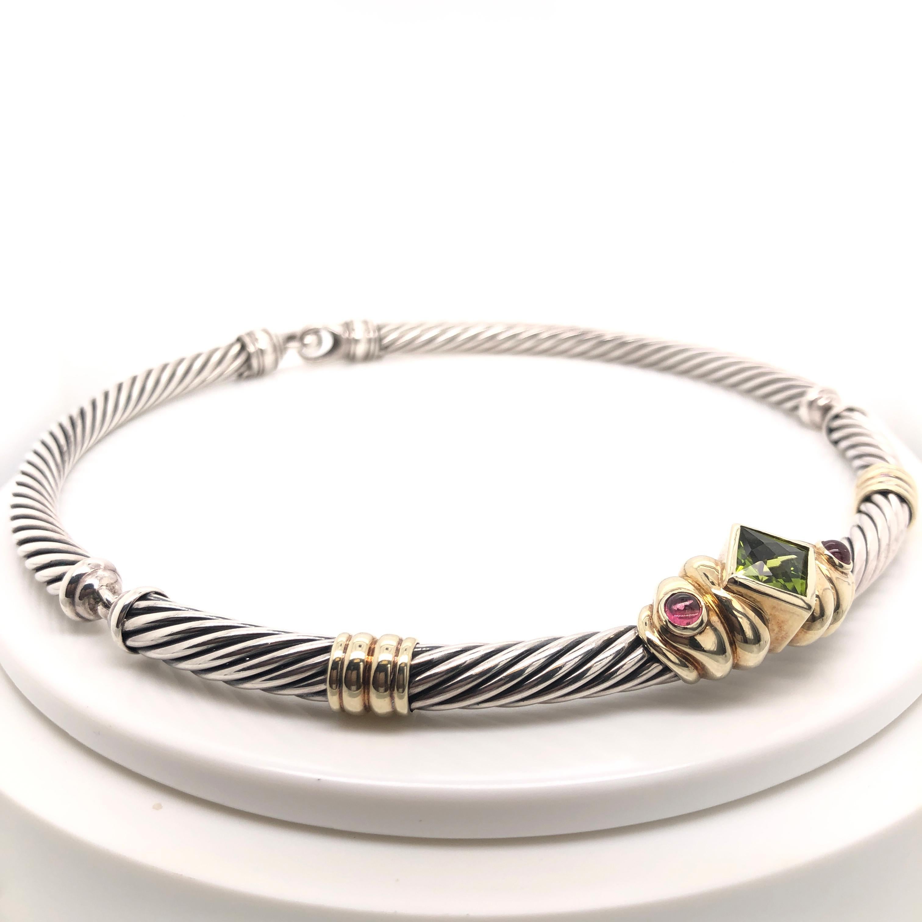 Modern David Yurman Yellow Gold and Sterling Silver Multicolored Stone Cable Necklace