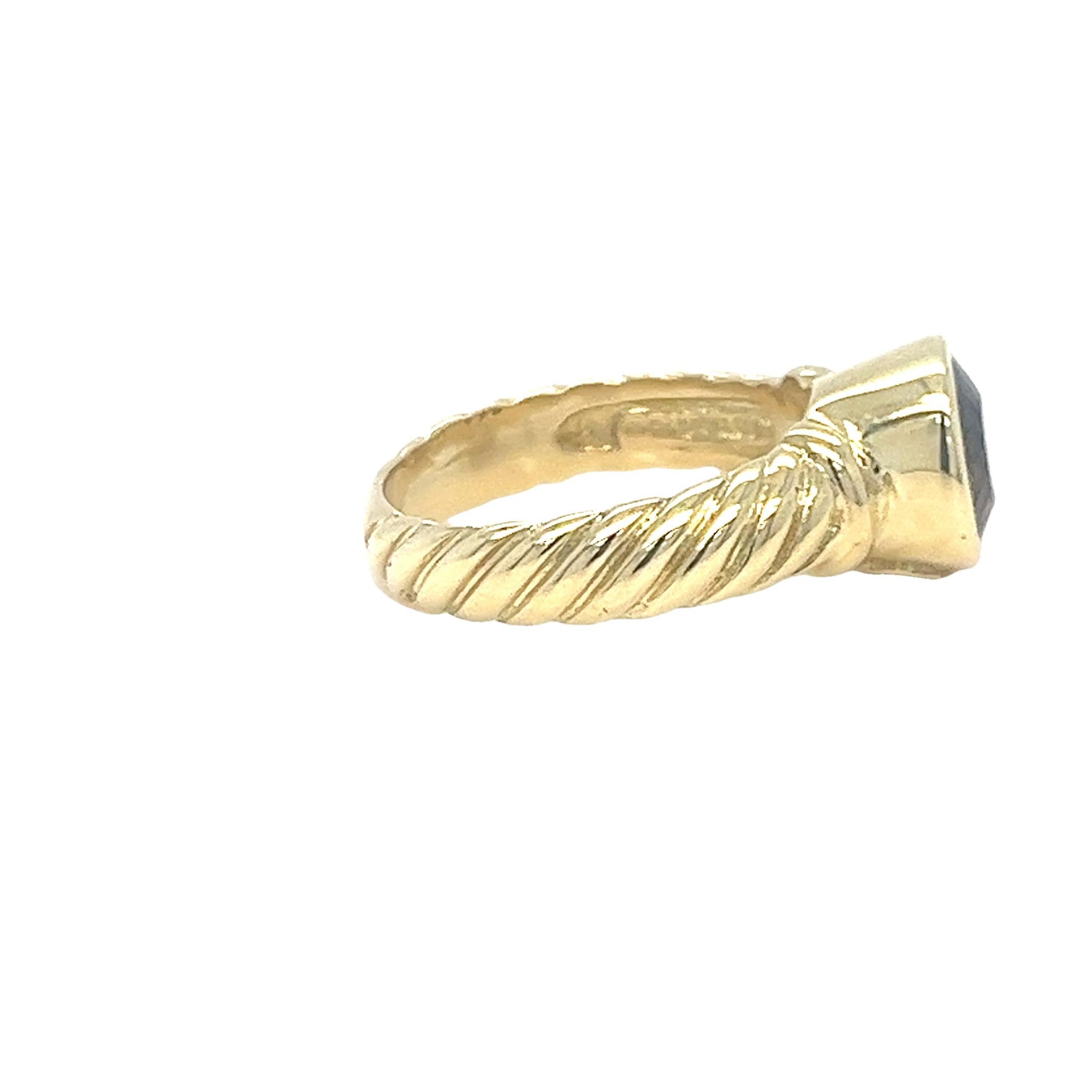 Cushion Cut David Yurman Yellow Gold and Tourmaline Solitaire Ring For Sale
