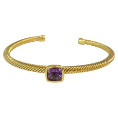 David Yurman Yellow Gold Cable Bracelet with Amethyst