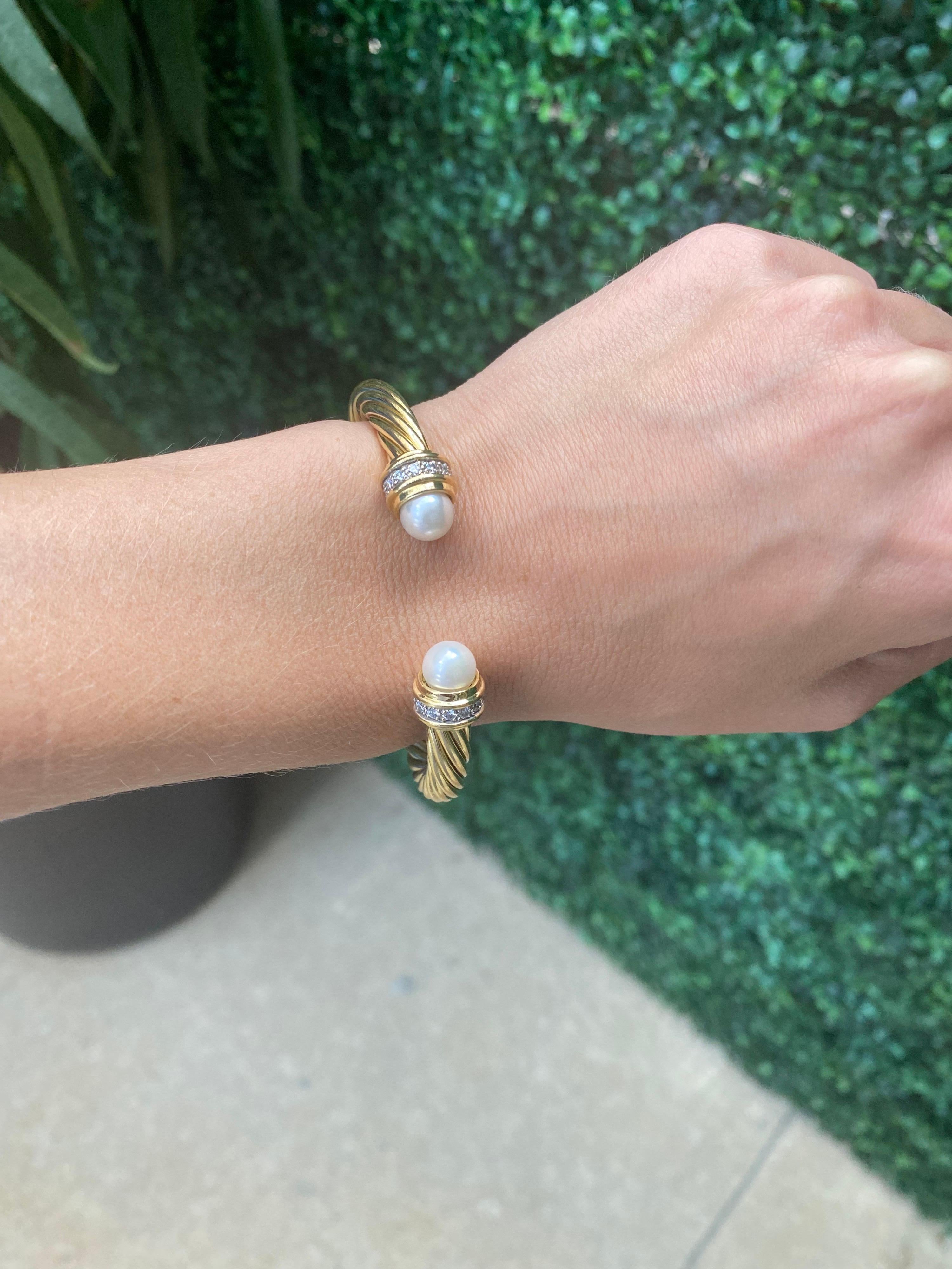 David Yurman Gelbgold Kabel-Armband mit Perle und .41ctw Diamanten (Rundschliff)