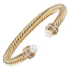 David Yurman Gelbgold Kabel-Armband mit Perle und .41ctw Diamanten