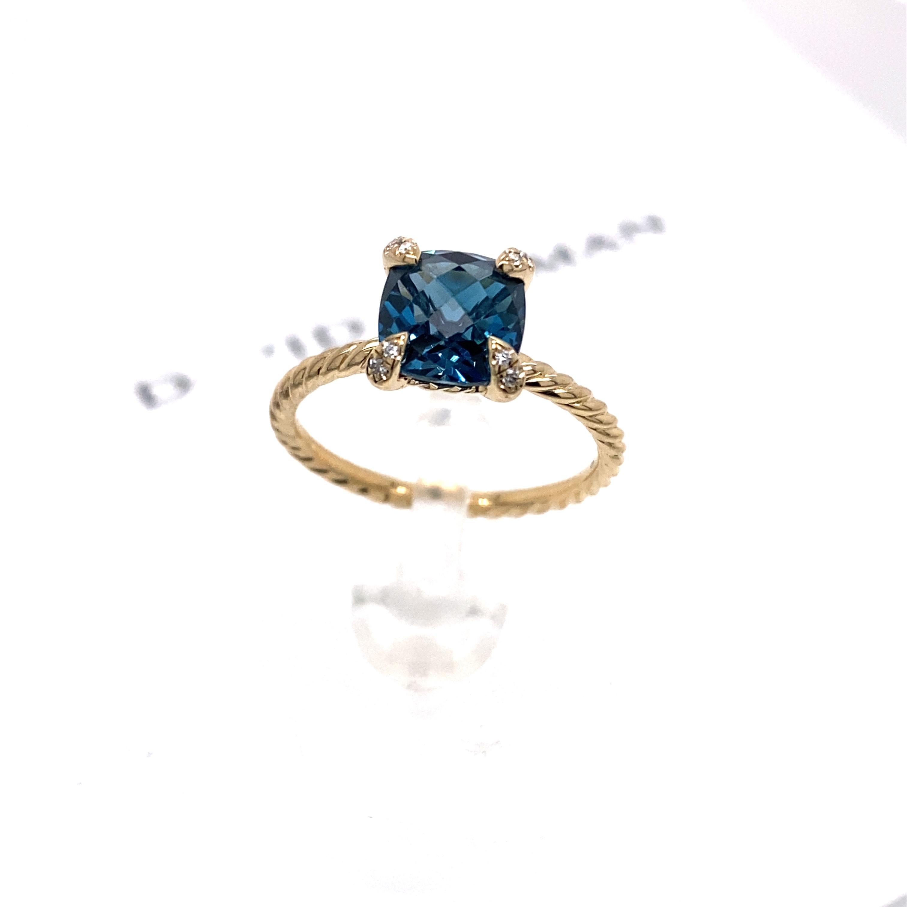 David Yurman Yellow Gold Chatelaine Hampton Blue Topaz and Diamonds 18kt Ring 2