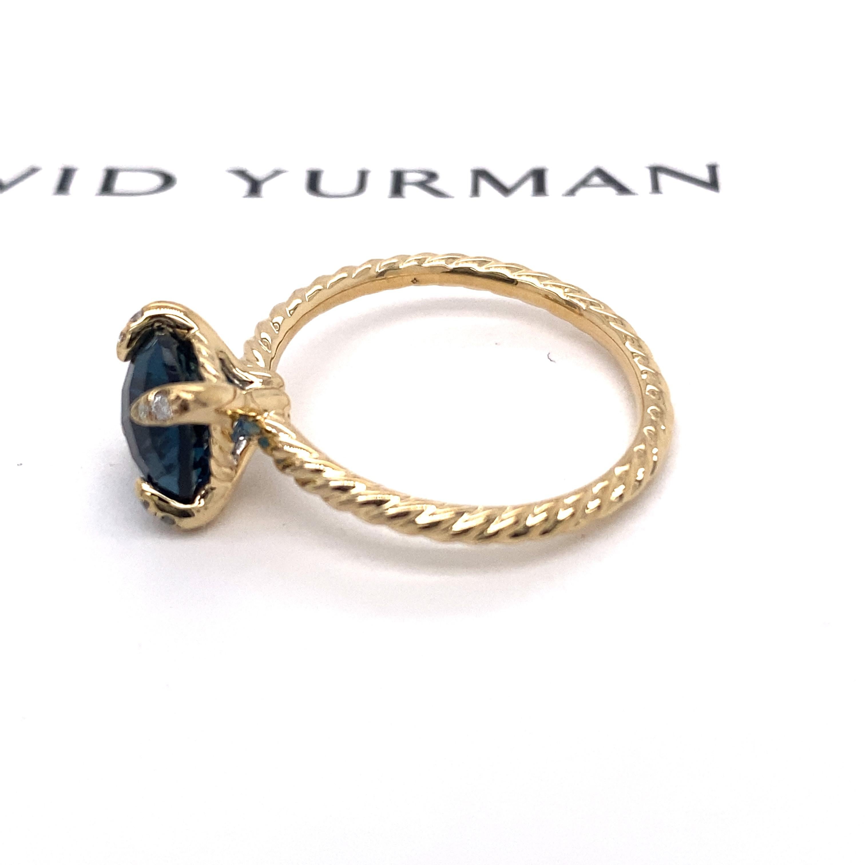 David Yurman Yellow Gold Chatelaine Hampton Blue Topaz and Diamonds 18kt Ring 3