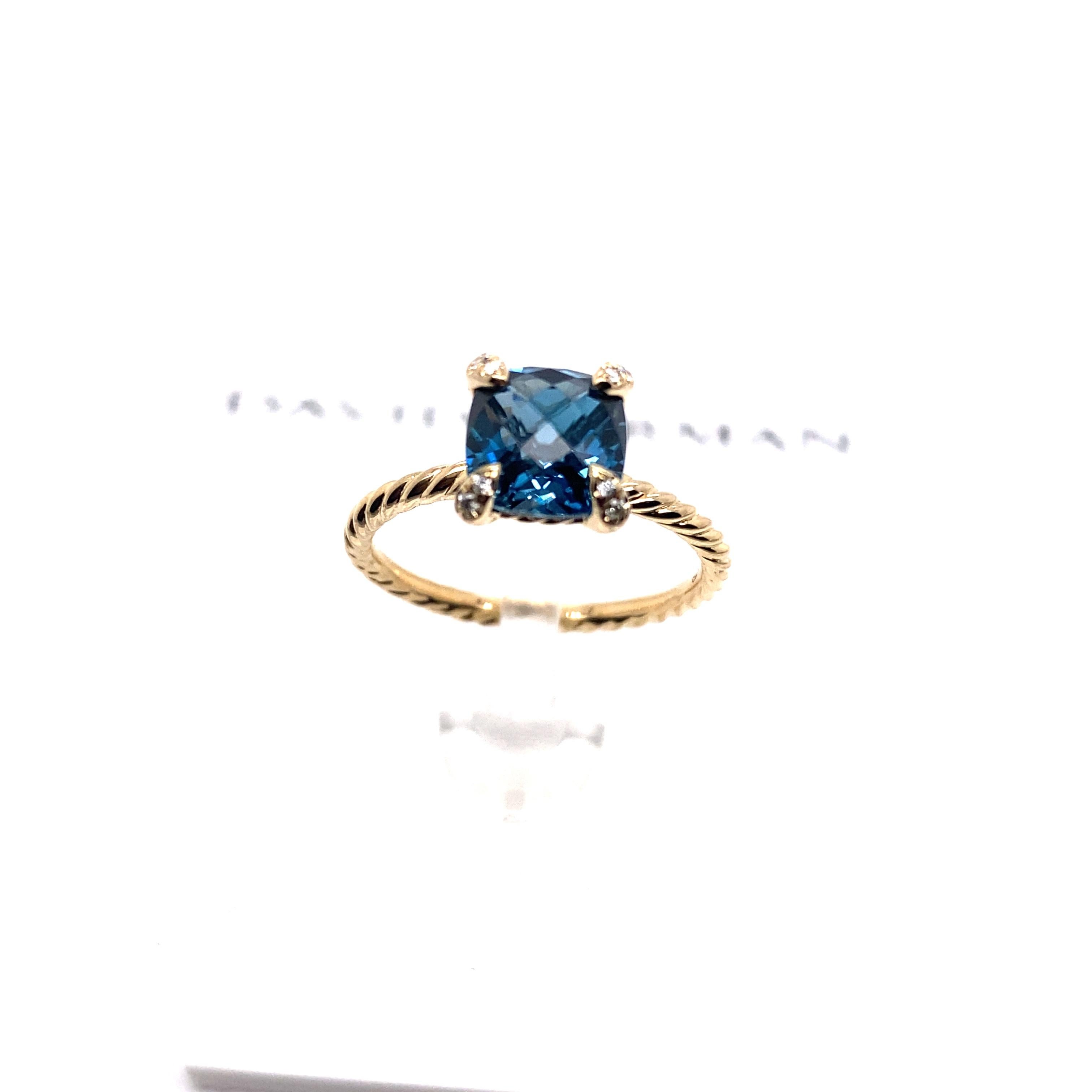 David Yurman Yellow Gold Chatelaine Hampton Blue Topaz and Diamonds 18kt Ring In Excellent Condition In San Diego, CA