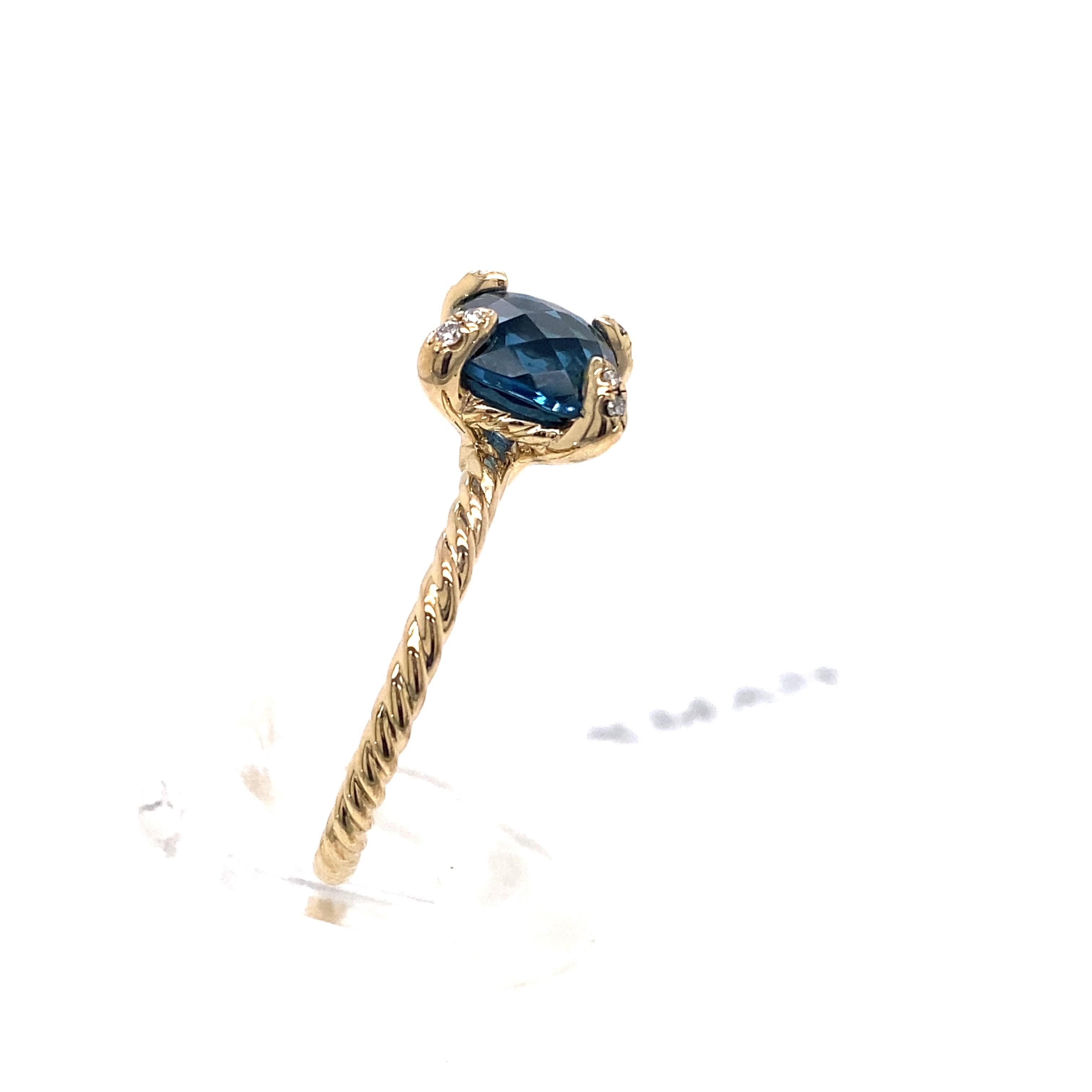 Women's or Men's David Yurman Yellow Gold Chatelaine Hampton Blue Topaz and Diamonds 18kt Ring