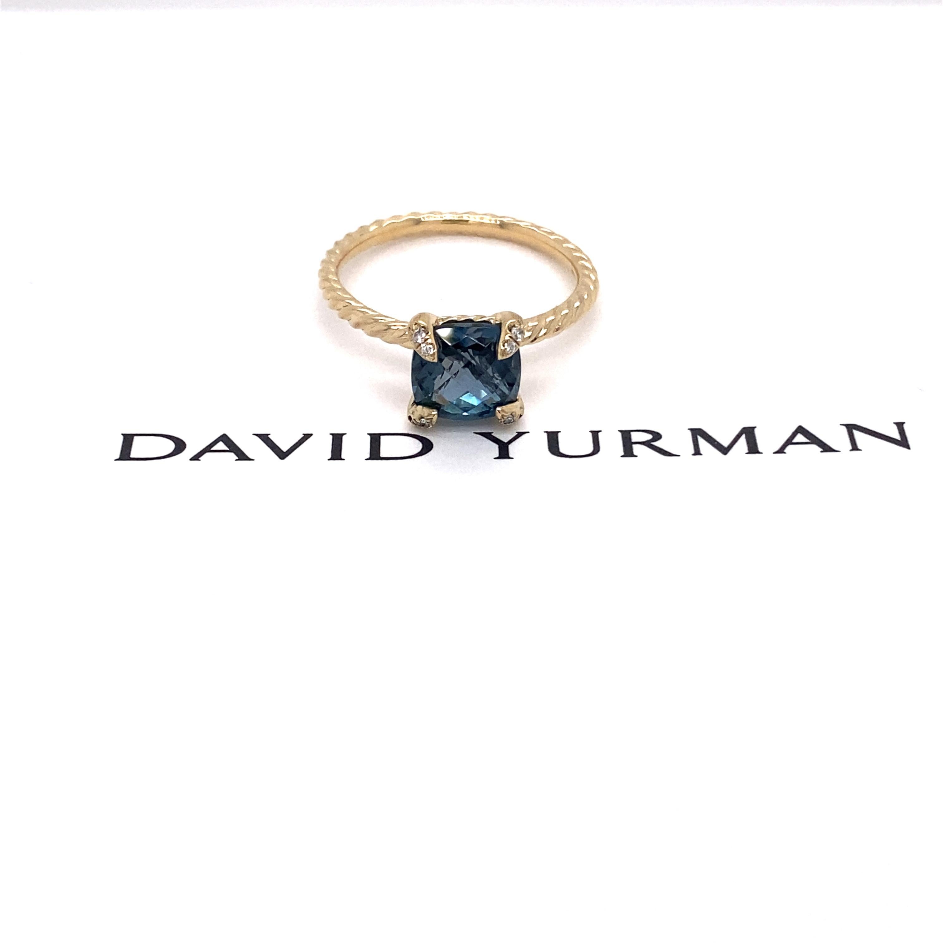 David Yurman Yellow Gold Chatelaine Hampton Blue Topaz and Diamonds 18kt Ring 1