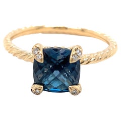 David Yurman Yellow Gold Chatelaine Hampton Blue Topaz and Diamonds 18kt Ring