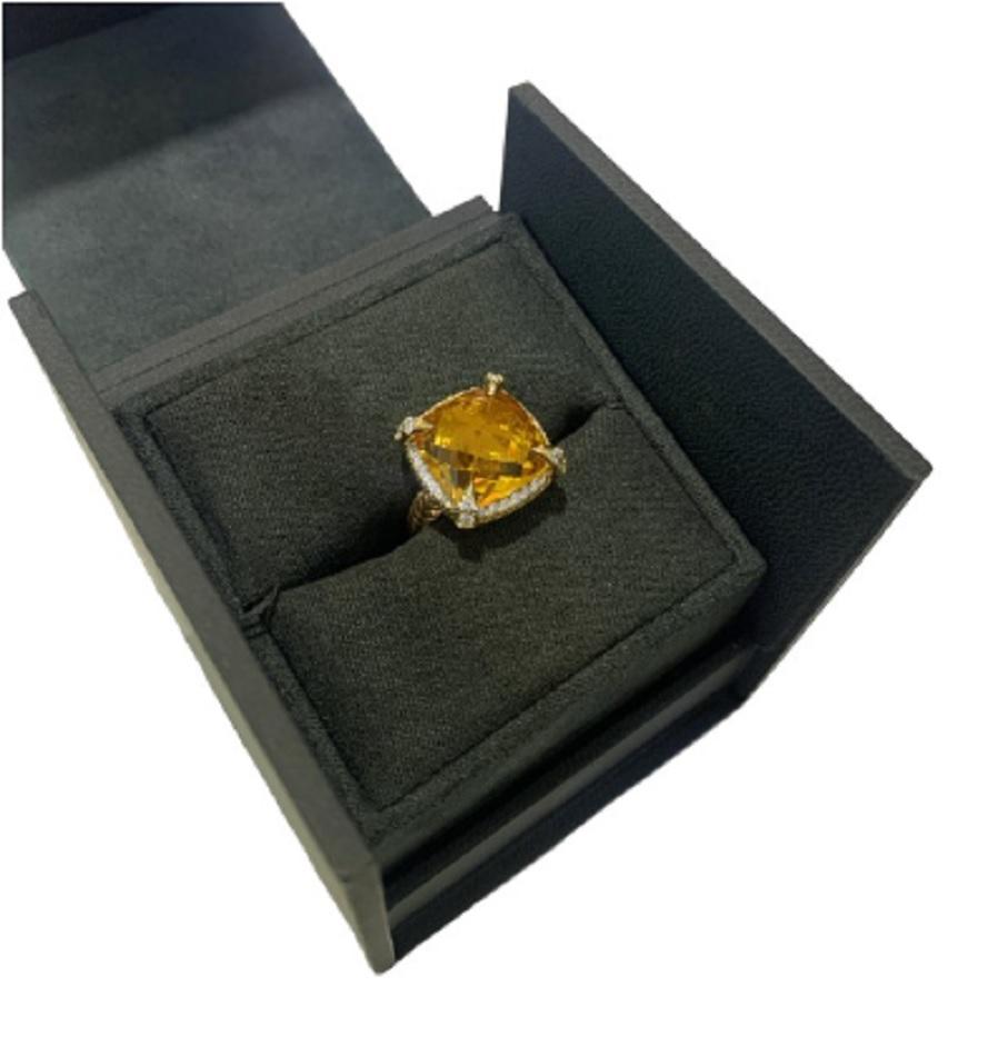 Square Cut David Yurman Yellow Gold Chatelaine Ring Citrine 14mm For Sale