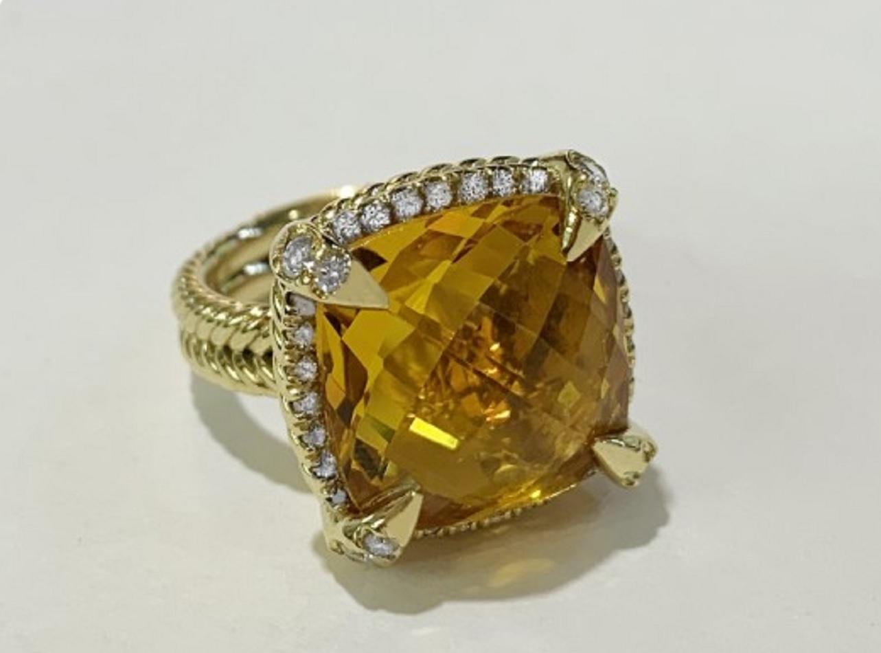 David Yurman Yellow Gold Chatelaine Ring Citrine 14mm In Excellent Condition For Sale In New York, NY