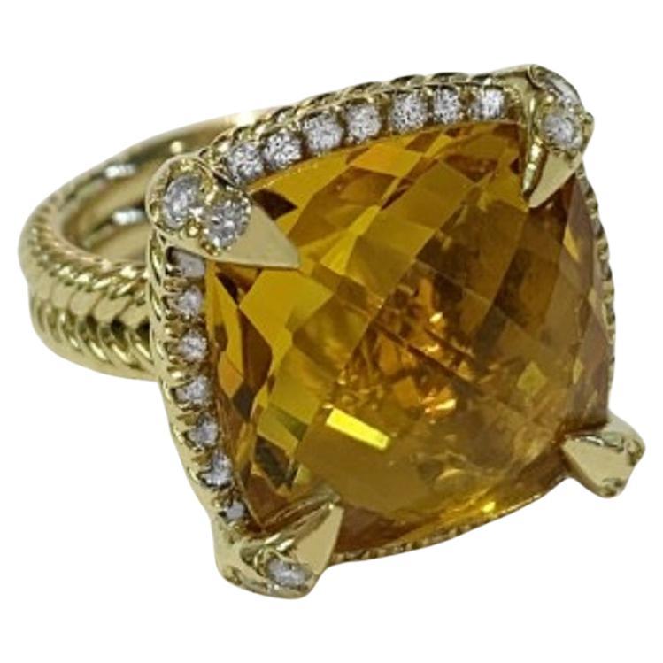 David Yurman Yellow Gold Chatelaine Ring Citrine 14mm For Sale