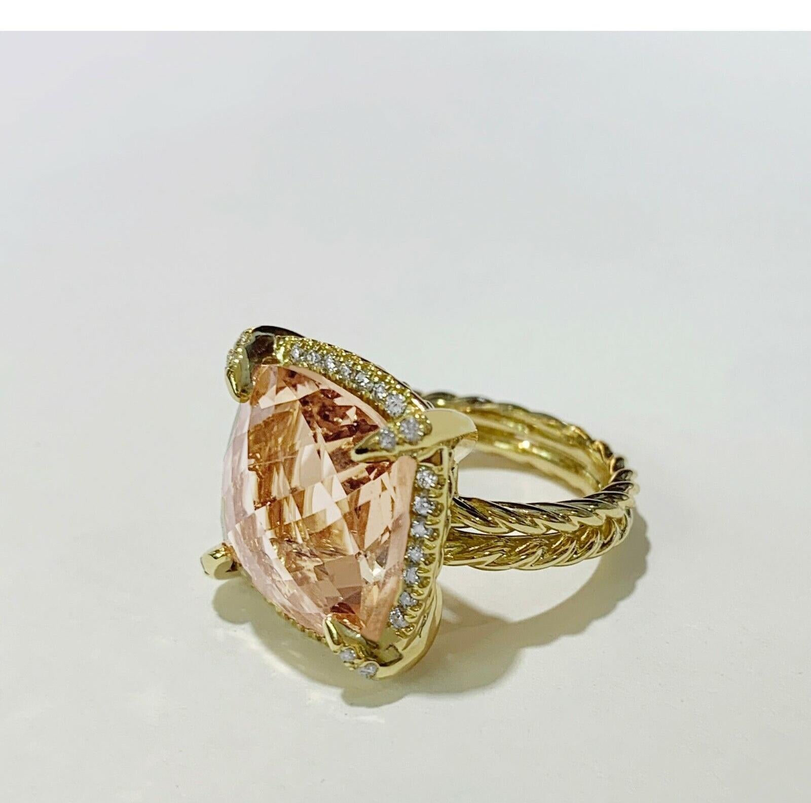 Mint condition
18k Yellow Gold
Ring size: 5.5
Morganite: 14mm
Comes with David Yurman  box
Retail: $5800