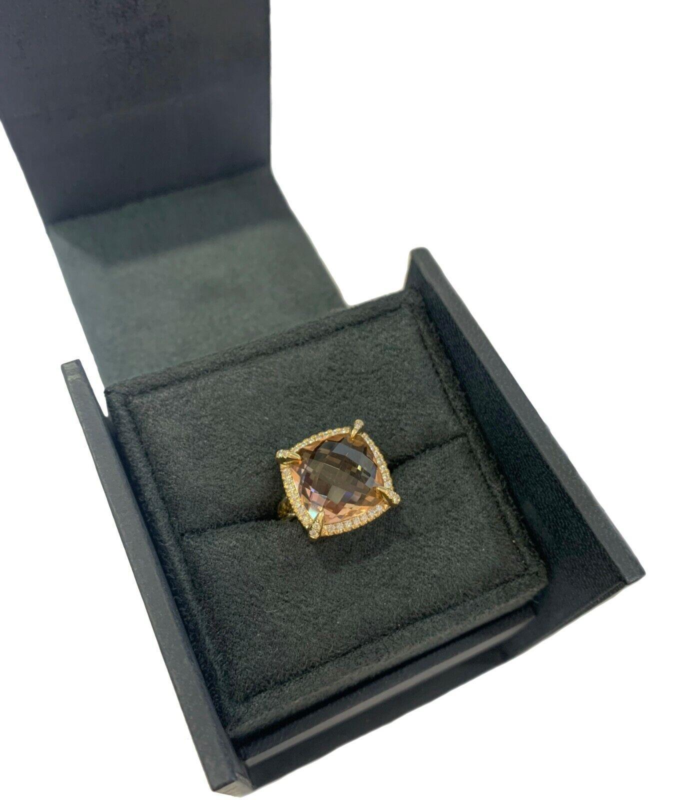 Round Cut David Yurman Yellow Gold Chatelaine Ring Morganite 14mm For Sale