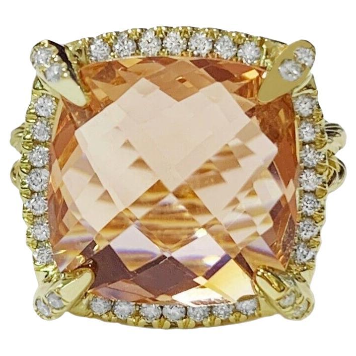David Yurman Yellow Gold Chatelaine Ring Morganite 14mm For Sale