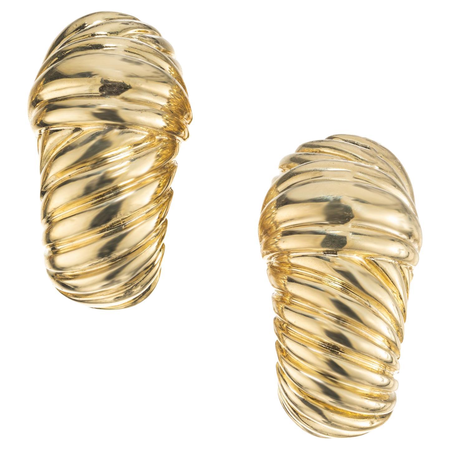 David Yurman Yellow Gold Clip Post Hoop Earrings  For Sale