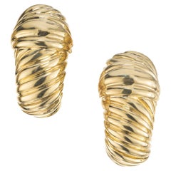 Retro David Yurman Yellow Gold Clip Post Hoop Earrings 