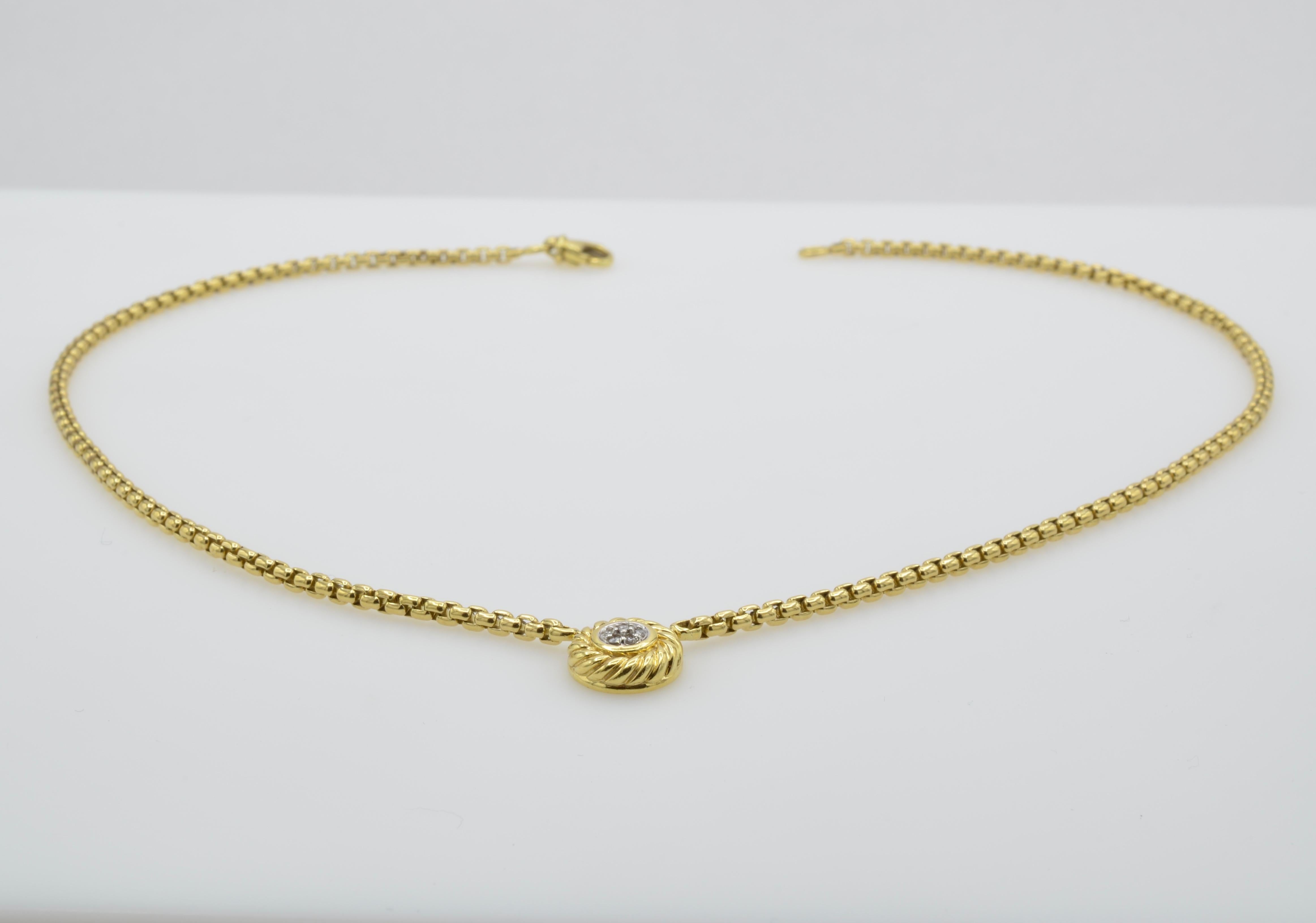 Modernist David Yurman Yellow Gold Cookie Necklace 0.10 Carat Pave Diamond