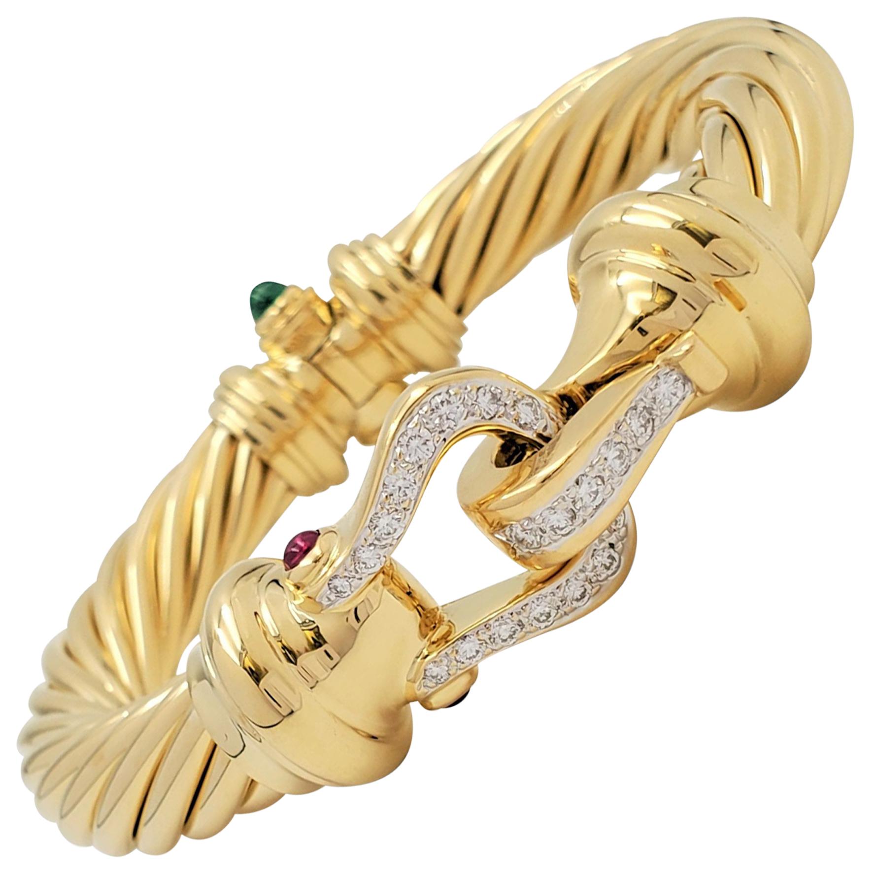 David Yurman Yellow Gold Diamond and Gemstone Cable Buckle Bracelet