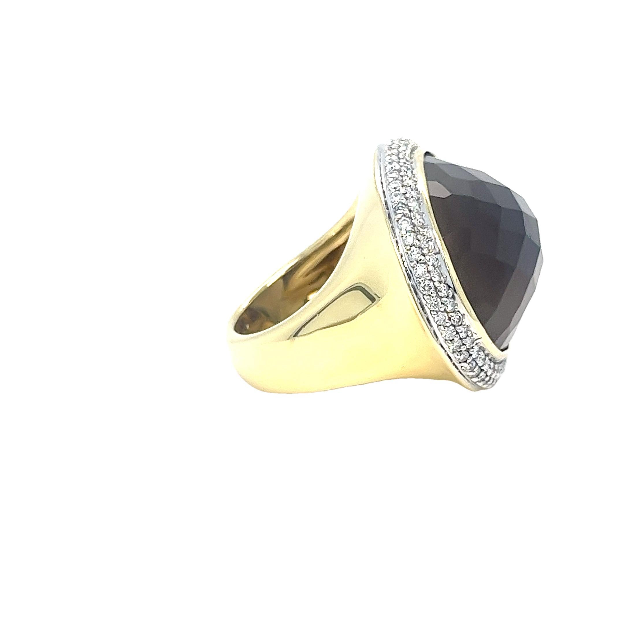 Taille ovale David Yurman Bague cocktail en or jaune, diamants et quartz en vente