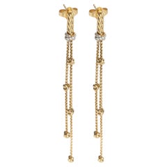 David Yurman Yellow Gold Diamond Petite Helena Chain Drop Earrings