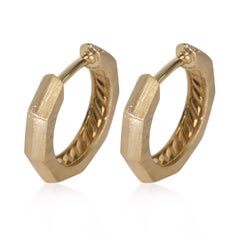 David Yurman Yellow Gold Diamond Stax Faceted Huggie Earrings
